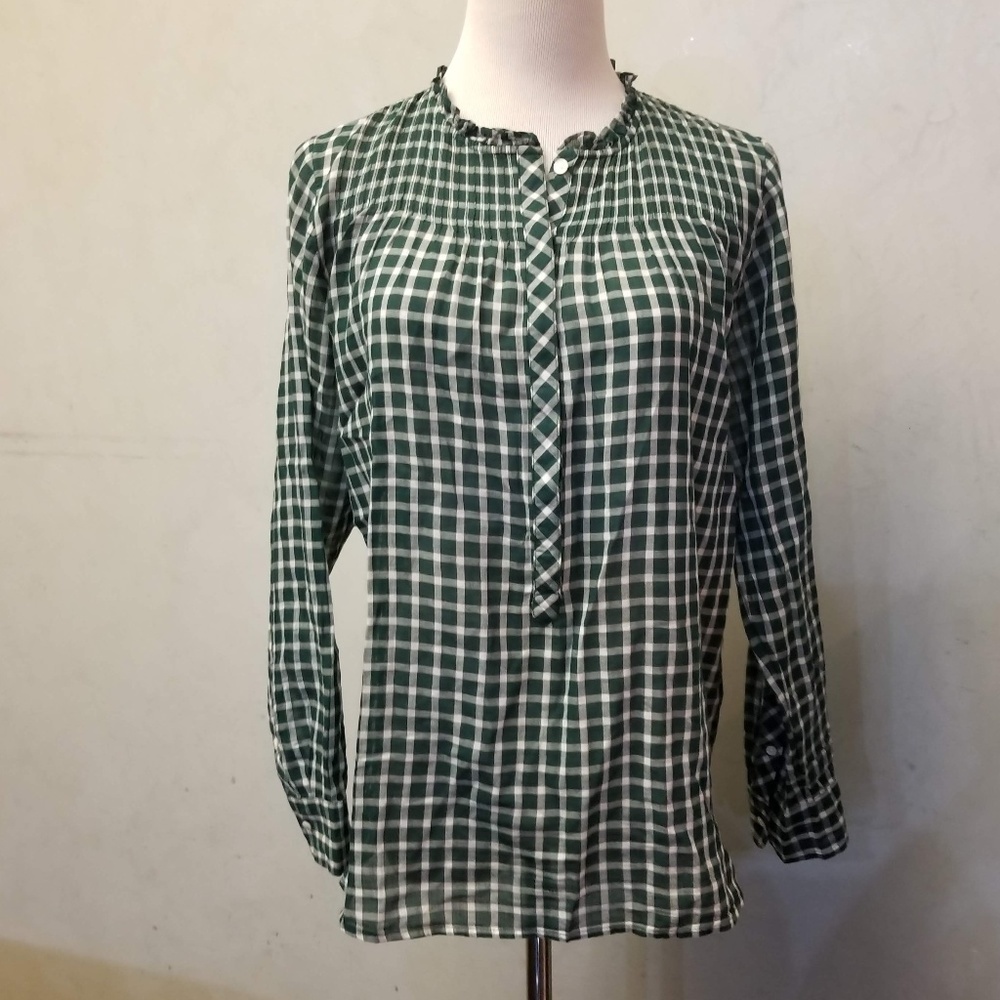 J.Crew green checkered top women's size 4 (G21)